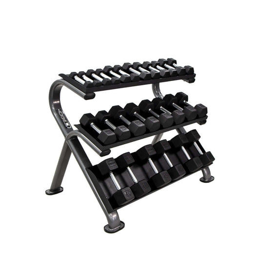 TKO Rubber Hex Tri-Grip Dumbbell Set w/ Assorted Rack Options (5-100 lb)