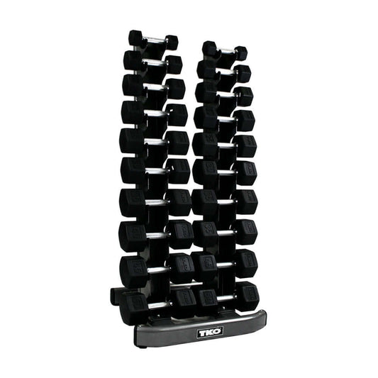 TKO Rubber Hex Straight Handle Dumbbell Set w/ Assorted Rack Options (5-100 lb)