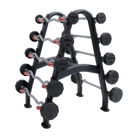 TKO Rubber Straight & Curl Barbell Set w/ 10-Bar Rack (20-60 lb)