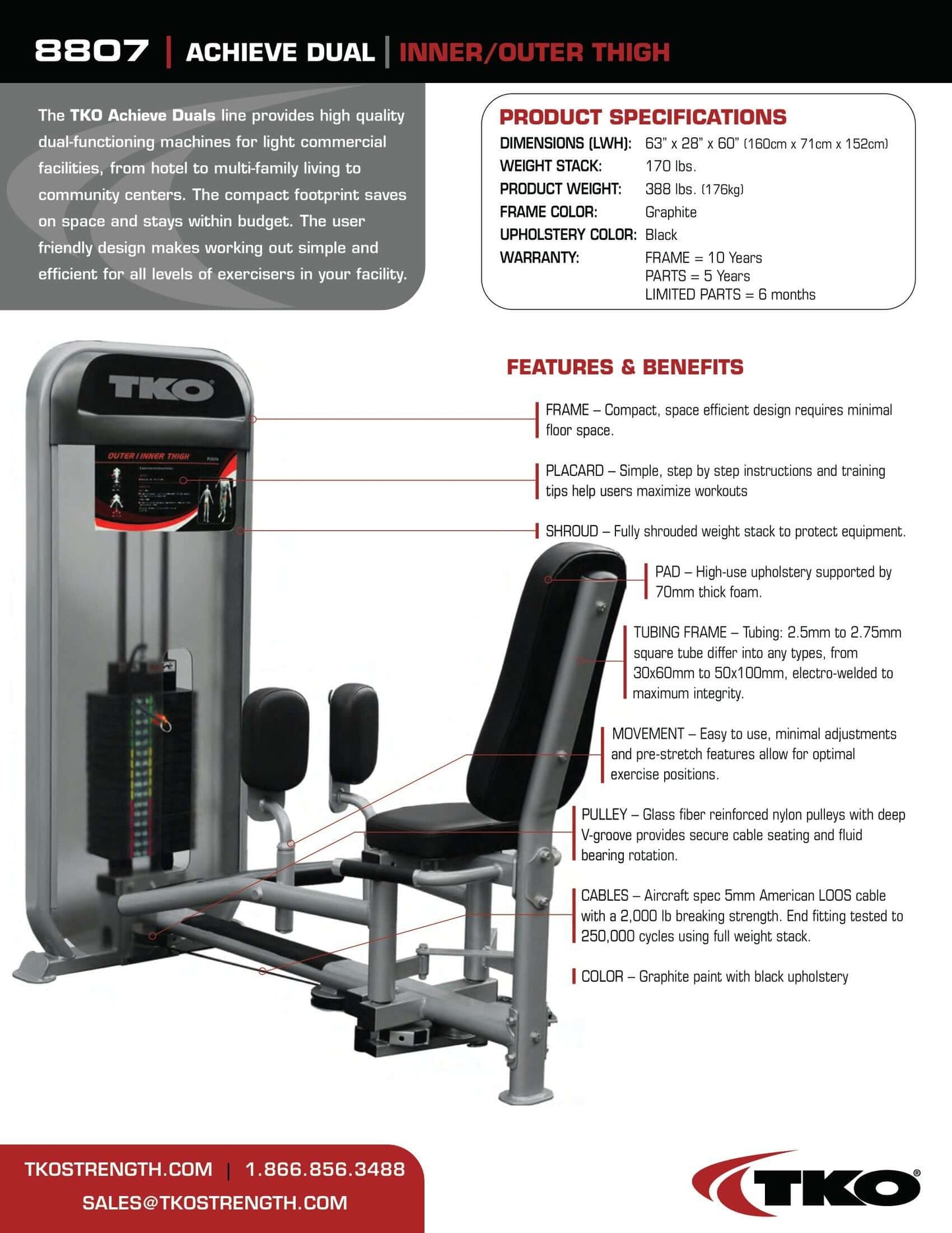 TKO Achieve Dual Inner / Outer Thigh Machine 170 lb Weight Stack