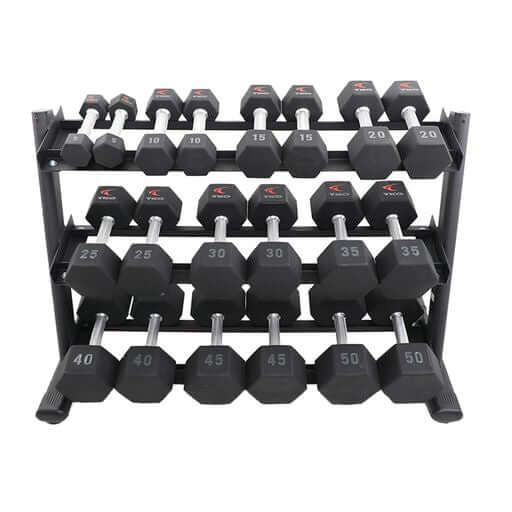 TKO Urethane Hex Tri-Grip Dumbbell Set w/ Assorted Rack Options (5-100 lb)