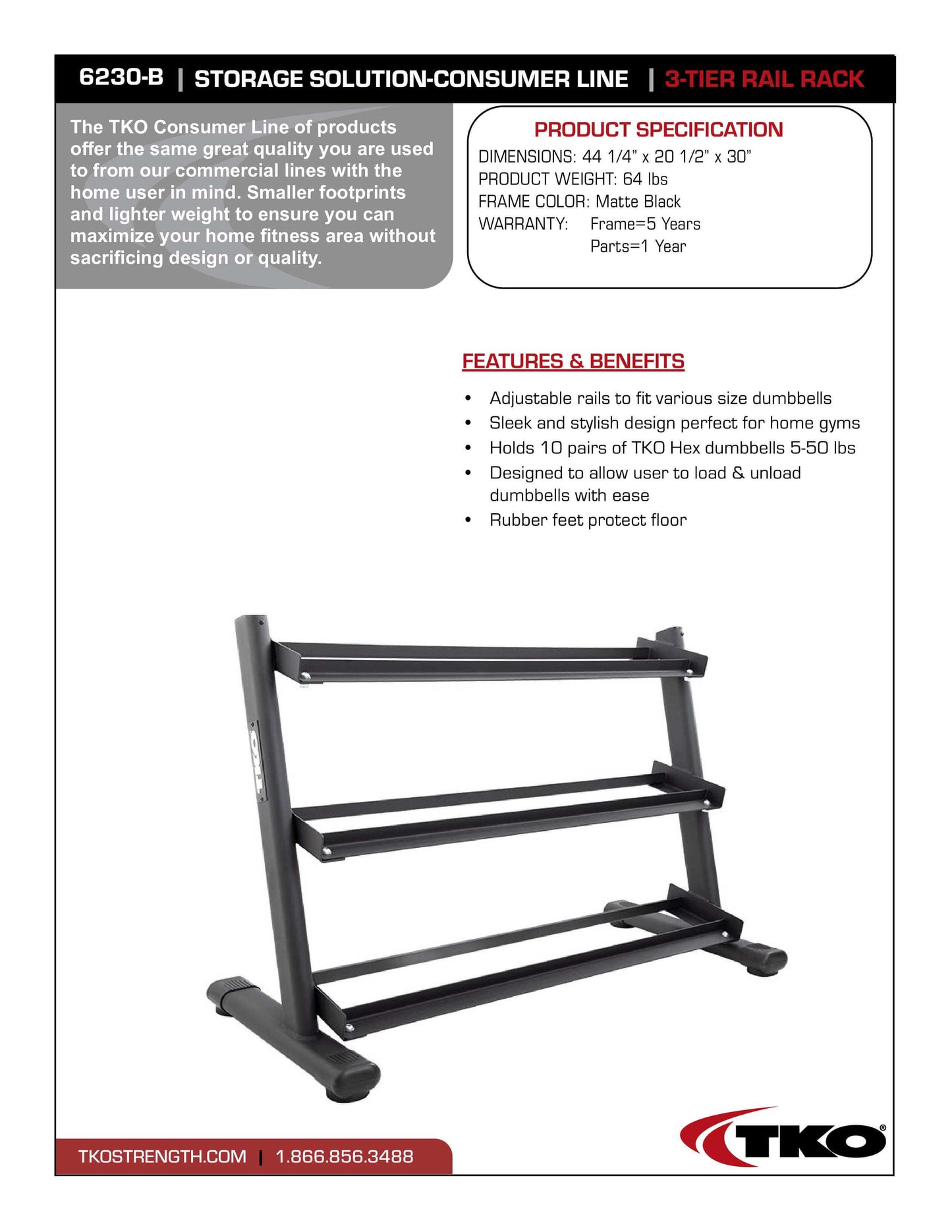 TKO 3-Tier Rail Dumbbell Rack