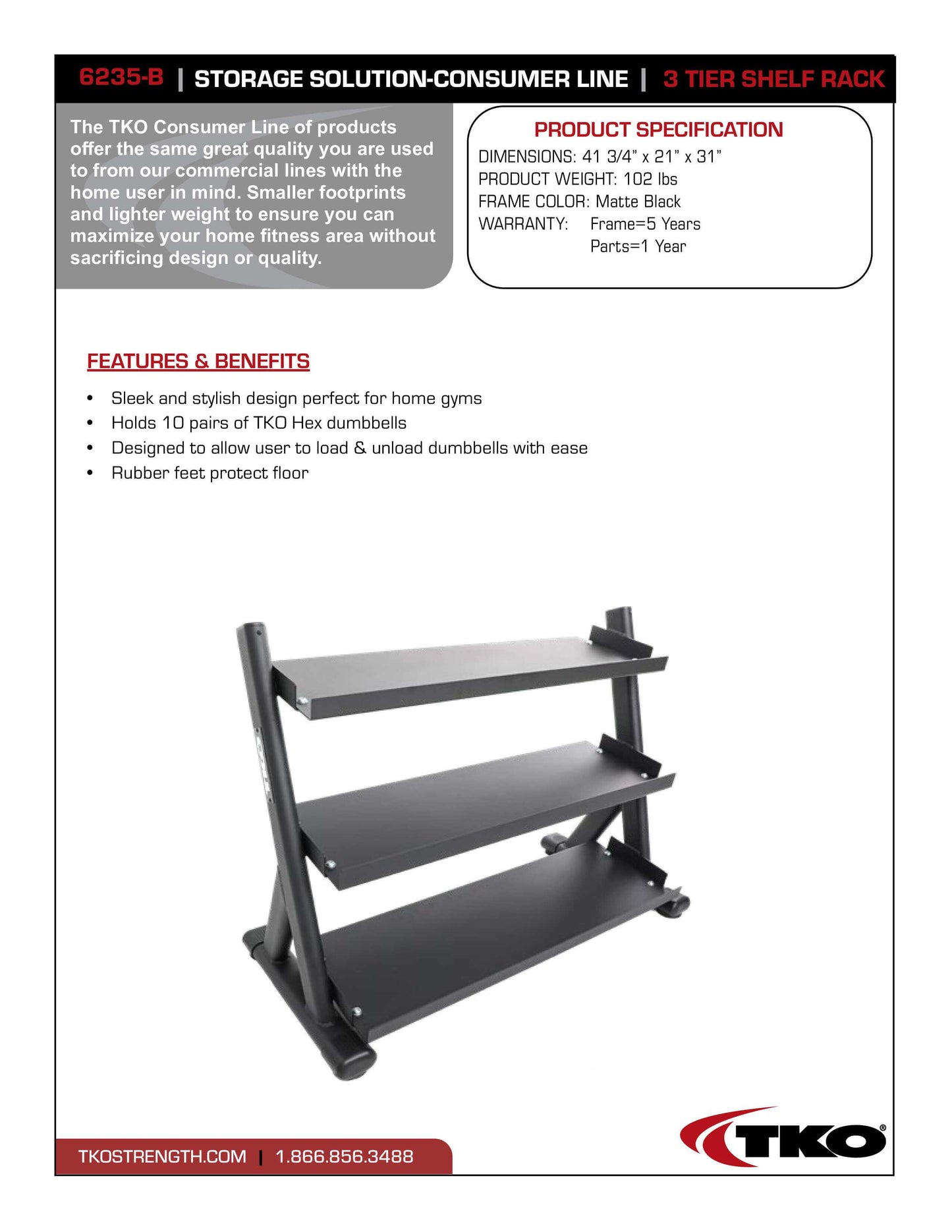 TKO 3-Tier Shelf Dumbbell Rack