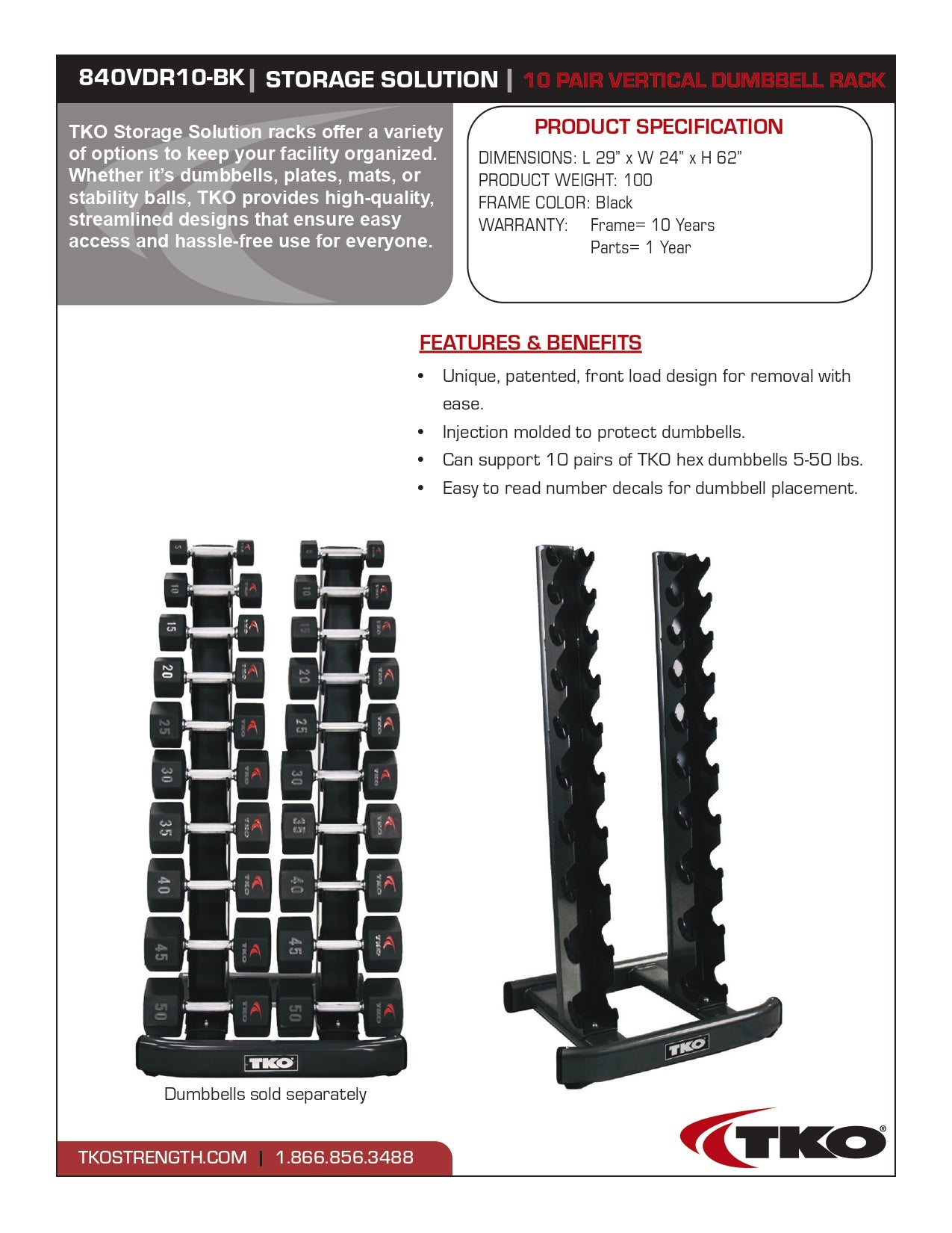 TKO 10-Pair Vertical Dumbbell Rack