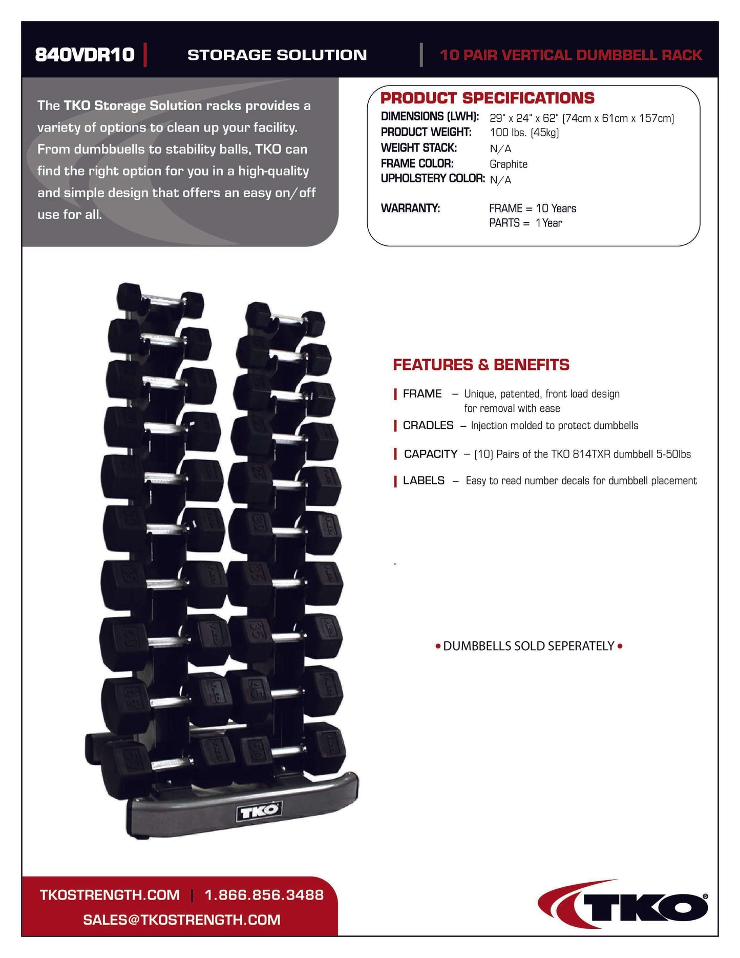 TKO 10-Pair Vertical Dumbbell Rack