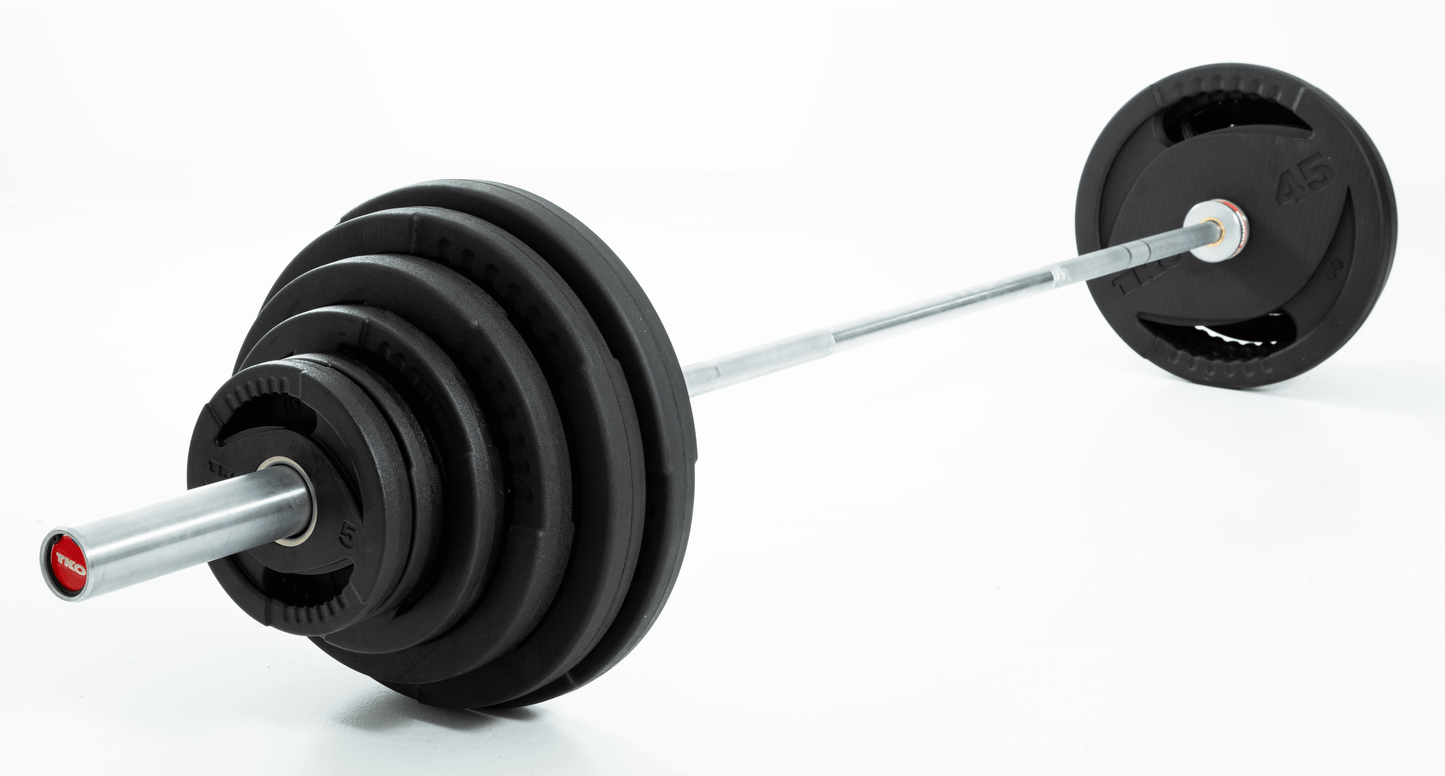 TKO Olympic Rubber Dual Grip Plate Set (300 lbs) w/ Collars & Assorted Bar Options