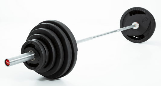 TKO Olympic Rubber Dual Grip Plate Set (300 lbs) w/ Collars & Assorted Bar Options