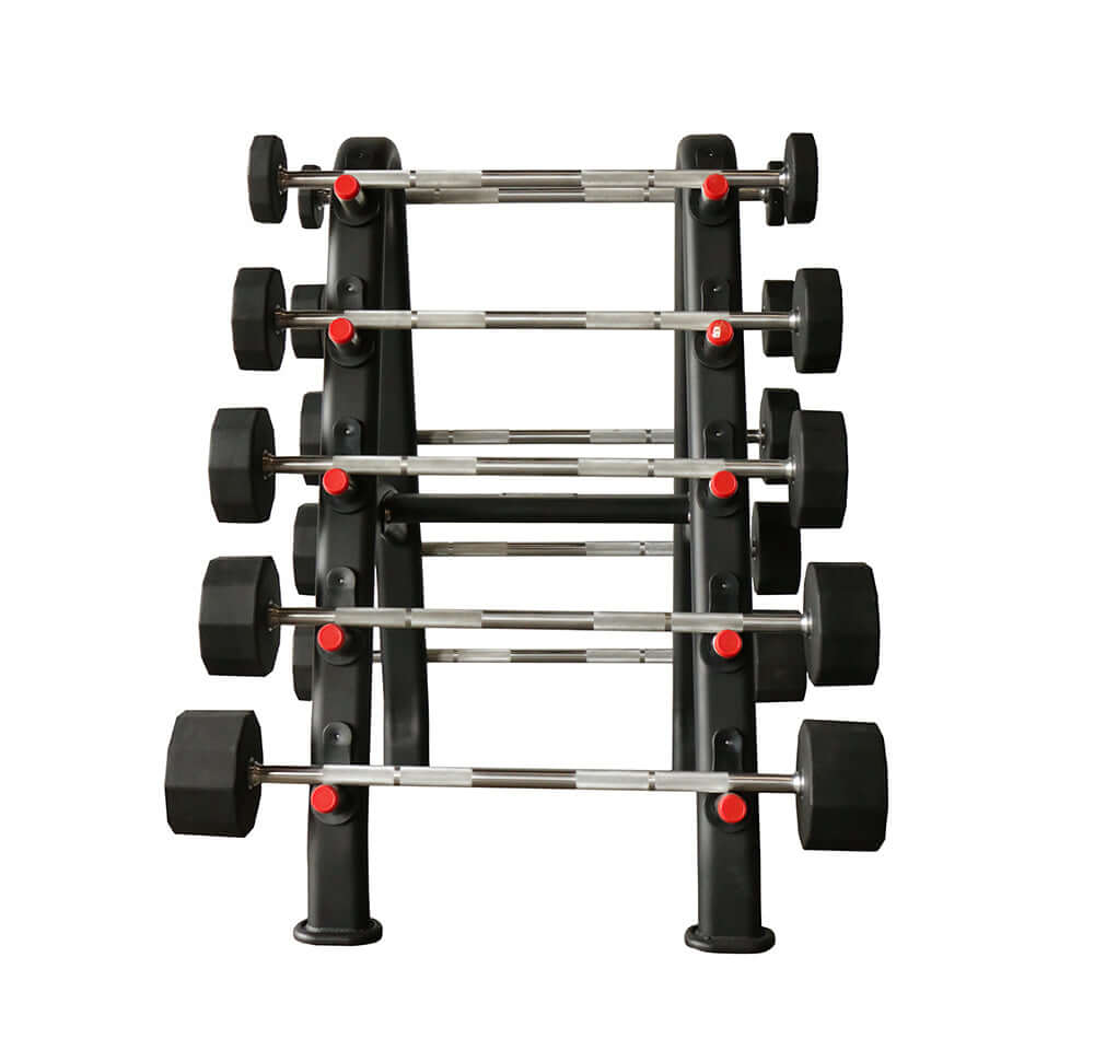 TKO Rubber Straight Barbell Set w/ 10-Bar Rack (20-110 lb)