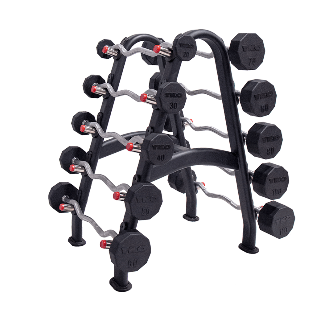TKO Rubber Curl Barbell Set w/ 10-Bar Rack (20-110 lb)