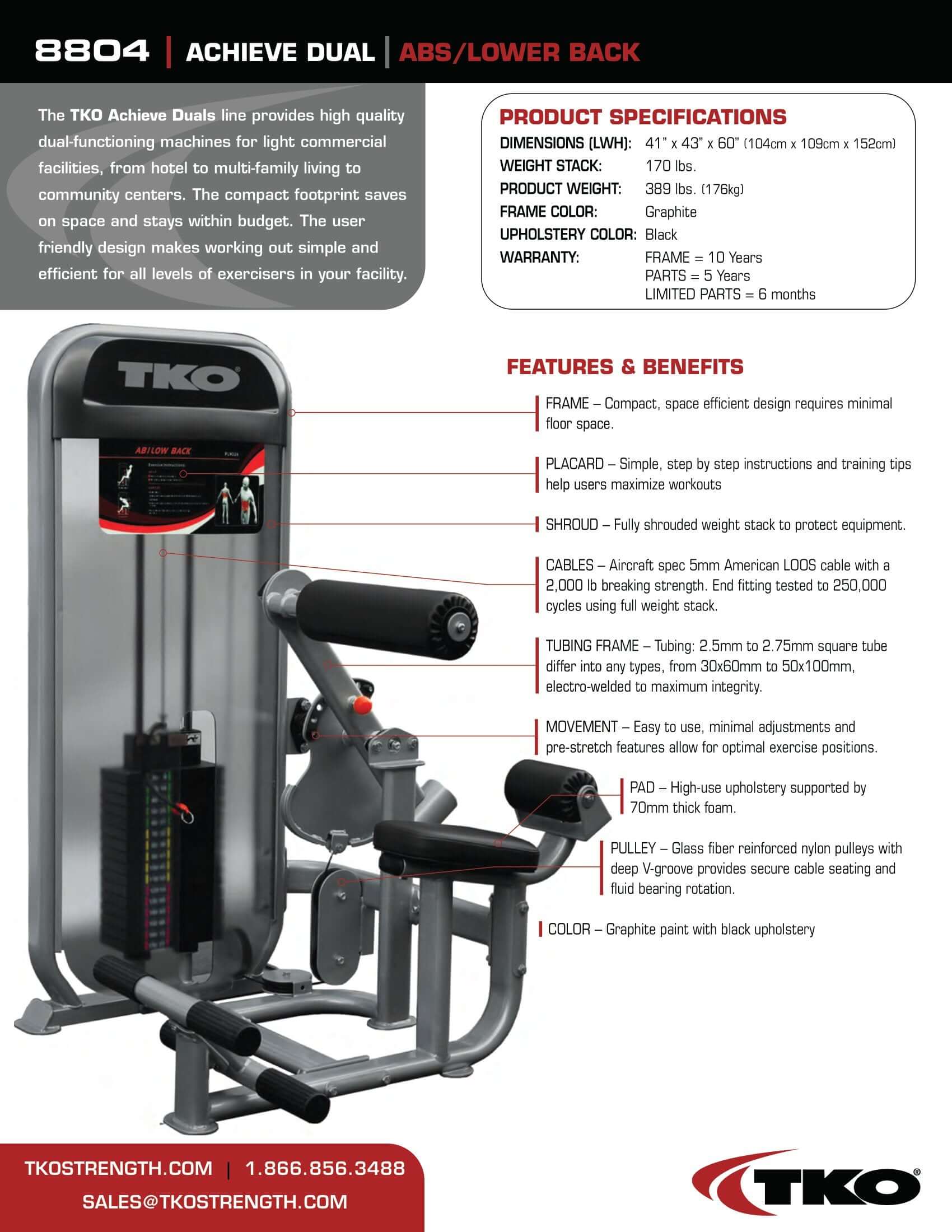 TKO Achieve Dual Ab / Lower Back Machine 170 lb Weight Stack